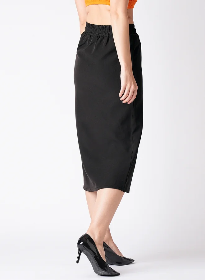 globus Globus Solid Straight Midi Skirt with Drawstring