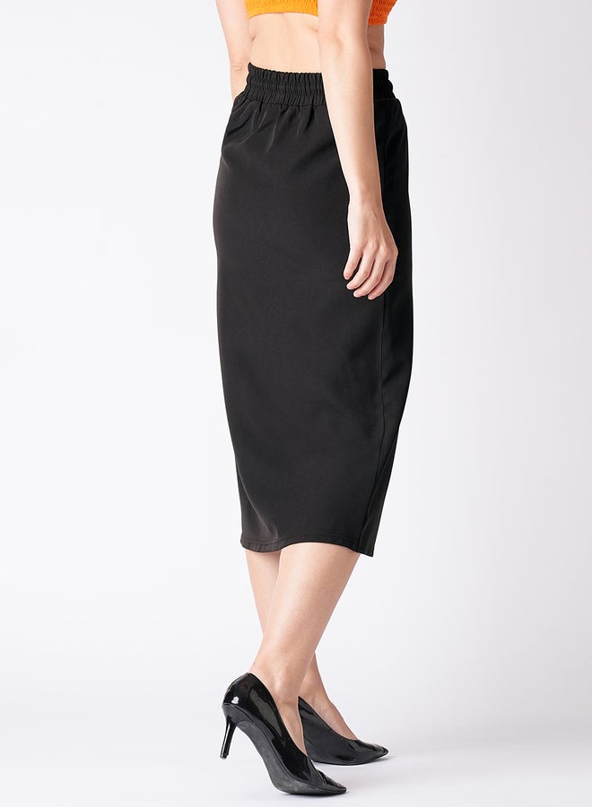 Globus Solid Straight Midi Skirt with Drawstring - Image 3