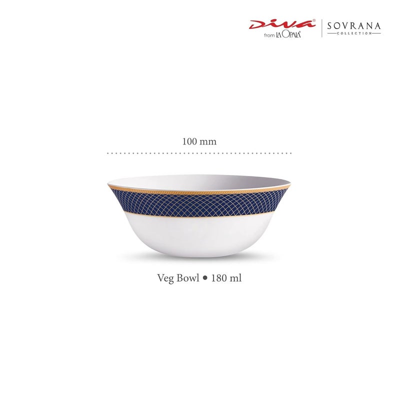 La Opala Diva Sovrana Collection Opal Glass Crockery | Vegetable Bowl 180 ml Set of 6 Regent Blue | Bowls for dal & Condiments | Microwave Safe | 100% Vegetarian | Extra Strong | Super Light & White - Image 2