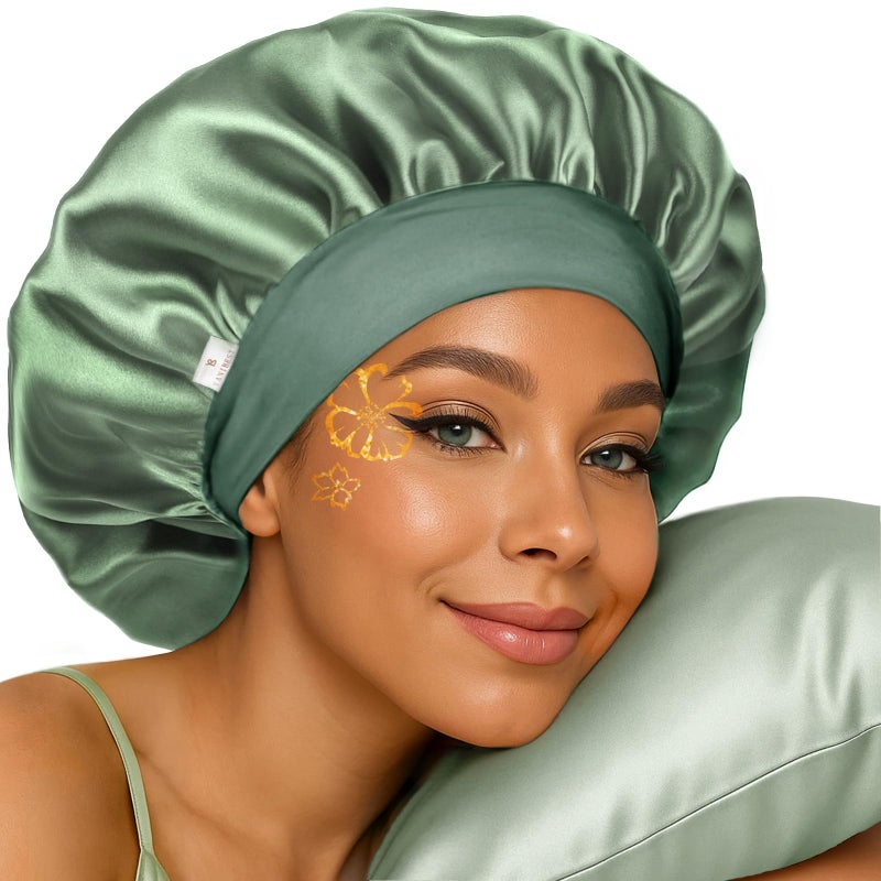 YANIBEST Silk Bonnet for Sleeping Women, Double Layer Hair Satin Bonnets with Elastic Band, Sleep Cap Curly Natural Hair - Image 1