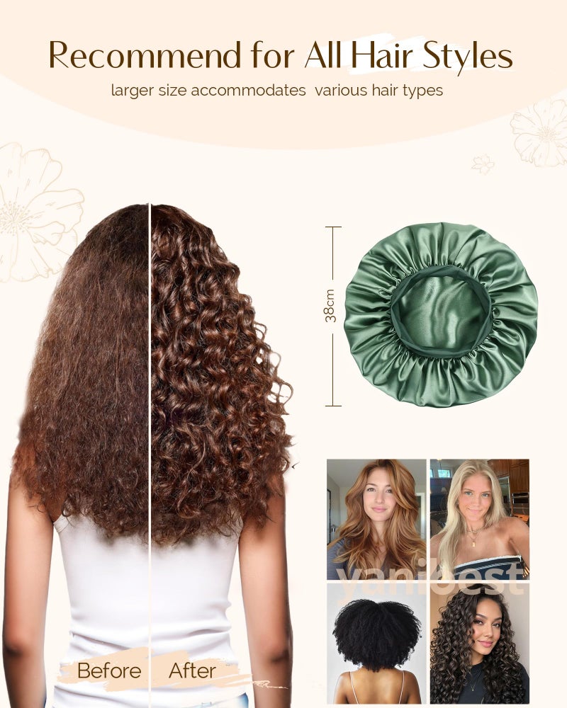 YANIBEST Silk Bonnet for Sleeping Women, Double Layer Hair Satin Bonnets with Elastic Band, Sleep Cap Curly Natural Hair - Image 4