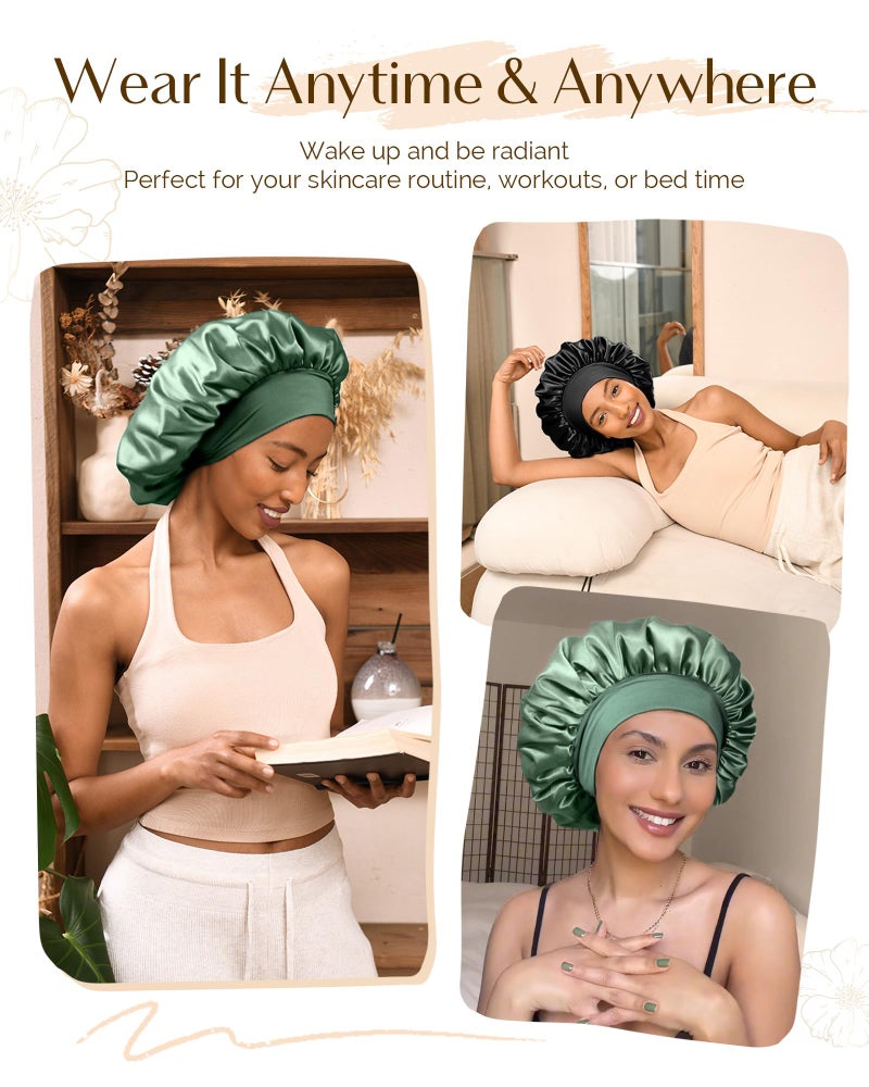 YANIBEST Silk Bonnet for Sleeping Women, Double Layer Hair Satin Bonnets with Elastic Band, Sleep Cap Curly Natural Hair - Image 5