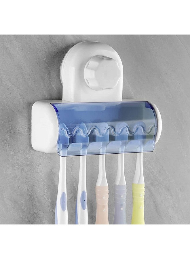 ZSIGNS Plastic Self Adhesive Toothbrush Holder With Cover For Bathroom, 5-Slot Wall Mounted Toothbrush Organizer Rack For Shower, Dorm, Cabinet (Pack Of 1),Multi - Image 1