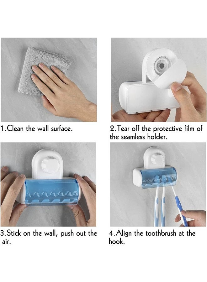 ZSIGNS Plastic Self Adhesive Toothbrush Holder With Cover For Bathroom, 5-Slot Wall Mounted Toothbrush Organizer Rack For Shower, Dorm, Cabinet (Pack Of 1),Multi - Image 4