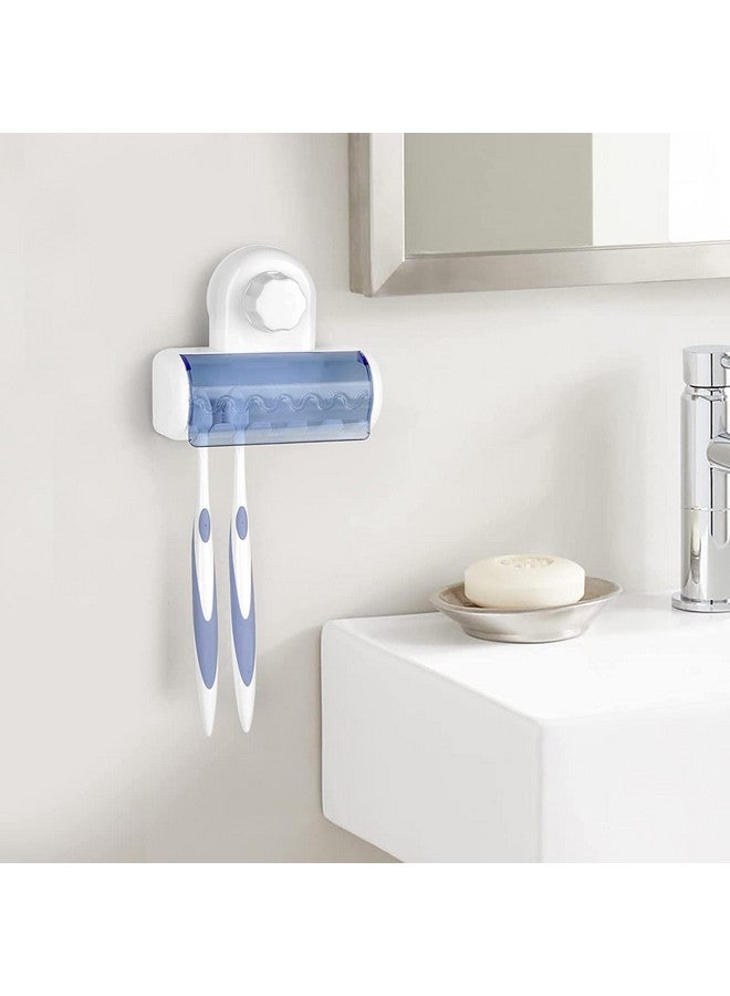 ZSIGNS Plastic Self Adhesive Toothbrush Holder With Cover For Bathroom, 5-Slot Wall Mounted Toothbrush Organizer Rack For Shower, Dorm, Cabinet (Pack Of 1),Multi - Image 5