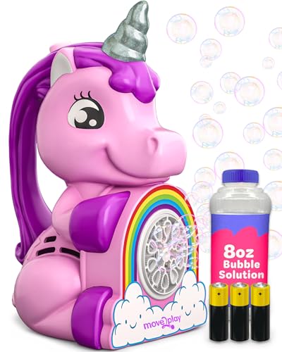 Move2Play Unicorn Bubble Blower Basket Stuffer Bubble Machine Toy for Toddlers Boys and Girls Indoor Outdoor Birthday Party Summer Fun Gift for Girl 1 2 3 4 Years Old - Image 1
