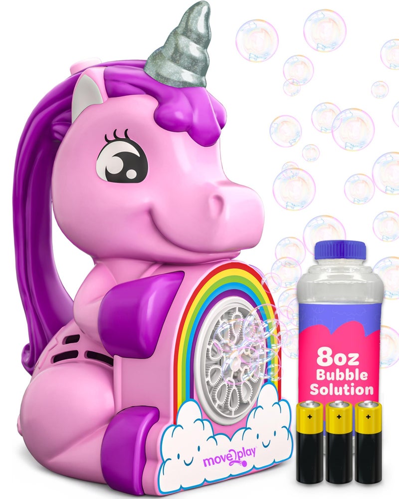 Move2Play Unicorn Bubble Blower Basket Stuffer Bubble Machine Toy for Toddlers Boys and Girls Indoor Outdoor Birthday Party Summer Fun Gift for Girl 1 2 3 4 Years Old - Image 3