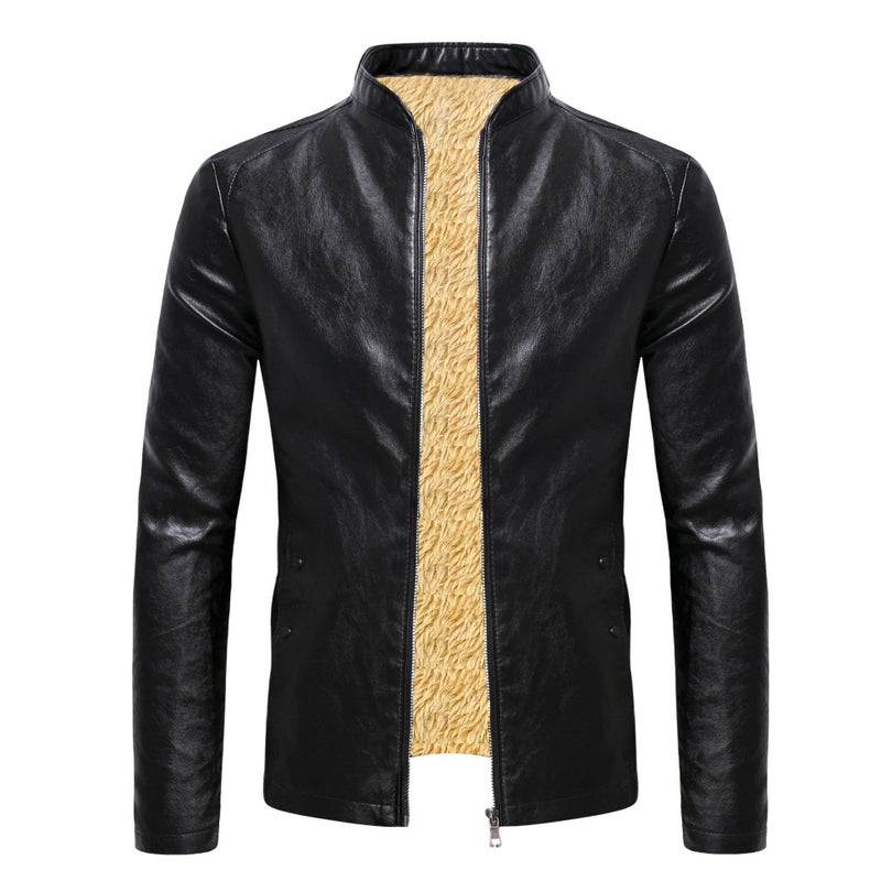 Men'S Jacket 2022 Spring New Bike Men'S Casual Collar Fleece Leather Fashion Jacket - Image 5