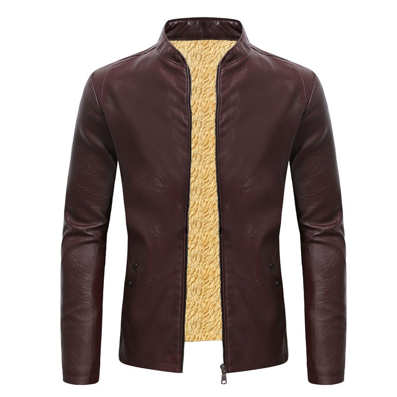 Men'S Jacket 2022 Spring New Bike Men'S Casual Collar Fleece Leather Fashion Jacket - Image 1
