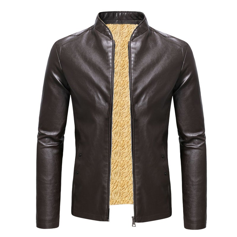 Men'S Jacket 2022 Spring New Bike Men'S Casual Collar Fleece Leather Fashion Jacket - Image 4