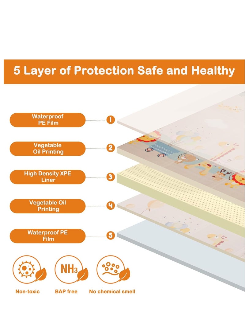 Baby Play Mat, 180x200*1.5CM Extra Large Folding Baby Crawling Mat, Waterproof Reversible Playmat Foam Non Toxic Anti-Slip Portable Kids Play Mat for Infant, Toddler - Image 4