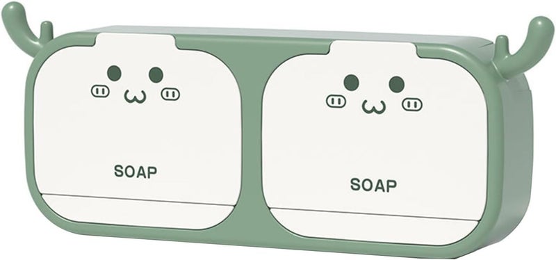 Cyrox Wall Mounted Double Soap Holder with Lid & Detachable Drain Tray Self Adhesive Bathroom Soap Storage Rack Soap Holder for Shower Bathroom Bathtub Kitchen Sink (1Pcs) - Image 1