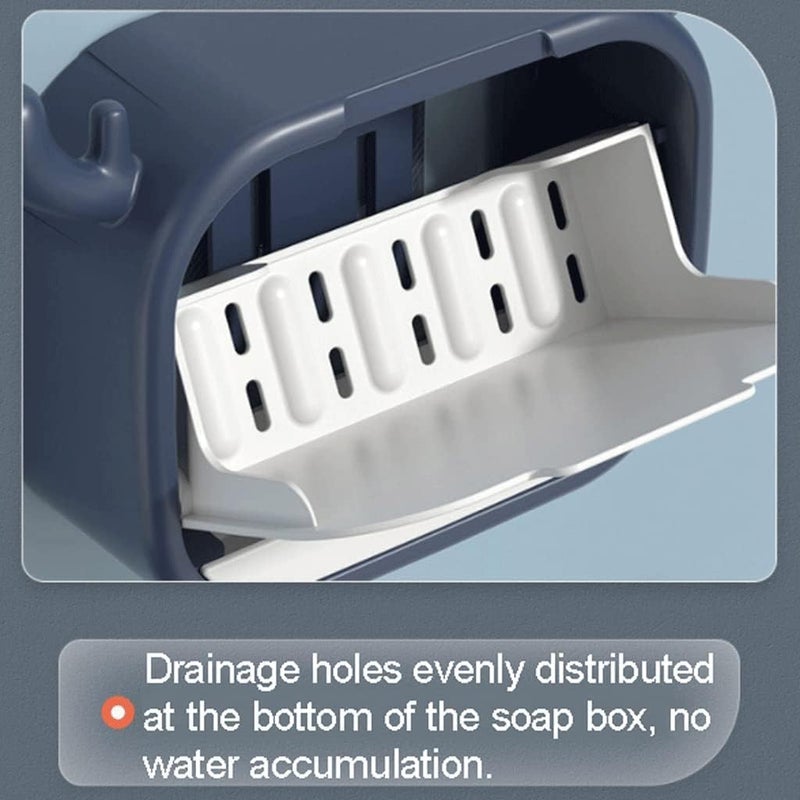 Cyrox Wall Mounted Double Soap Holder with Lid & Detachable Drain Tray Self Adhesive Bathroom Soap Storage Rack Soap Holder for Shower Bathroom Bathtub Kitchen Sink (1Pcs) - Image 4