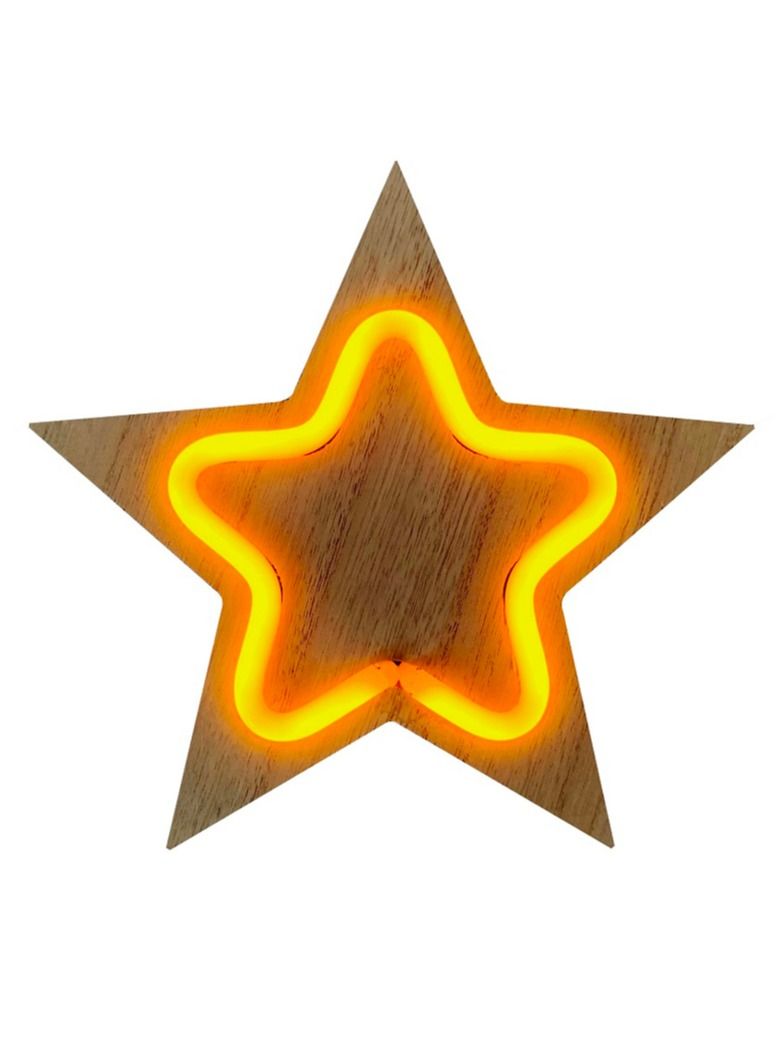 سلة إضاءة نيون على شكل نجمة صفراء مثبتة على لوحة خشبية 20 سم - Image 1