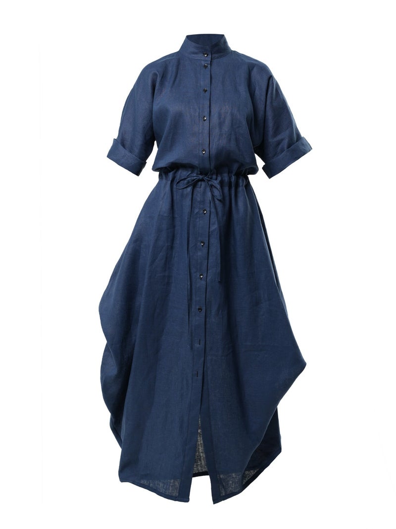 Metamorphoza Long Linen Shirt Dress In Blue - Image 2