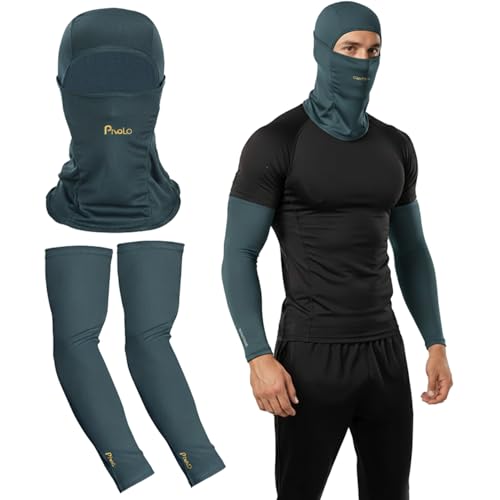 Pivalo Arm Sleeves & Balaclava Set Washable Full Face Mask Combo with UV Dust Protection Hand Cover for Men Women Bike Riding Cycling Outdoor Sports (Pack of 2, Teal) - Image 1