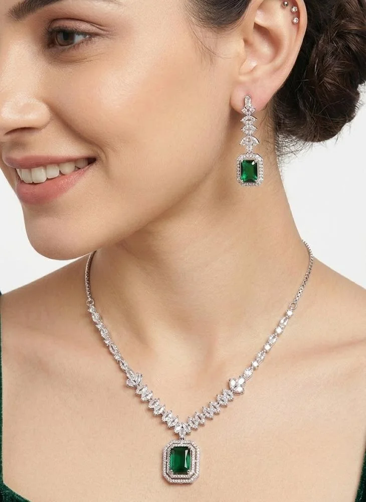 Viny Green Elegant American Diamond & Emerald Green Imitation Necklace Set for Women - Perfect for Parties, Weddings, & Festivals (Diwali, Eid) for Women | Best Price UAE