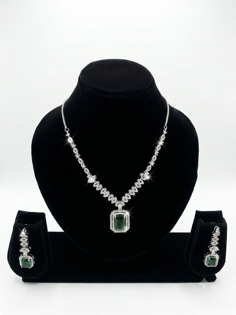 Viny Elegant American Diamond & Emerald Green Imitation Necklace Set for Women - Perfect for Parties, Weddings, & Festivals (Diwali, Eid) - Image 1