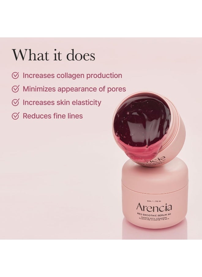 Arencia Overnight Red Smoothie Face Mask Serum, Glowing & Soothing with 30% red collagen, Niacinamide, Peptide, Vitamin E