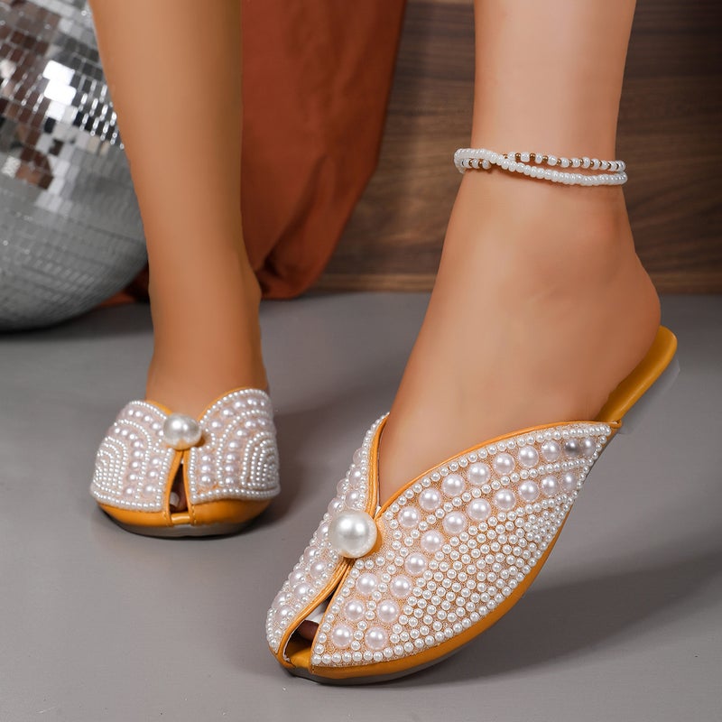 Baotou Half Slippers for Women 2026 New Summer Style Korean Style Pearl Fairy Style Flat Soft Sole Lazy Sandals - Image 4