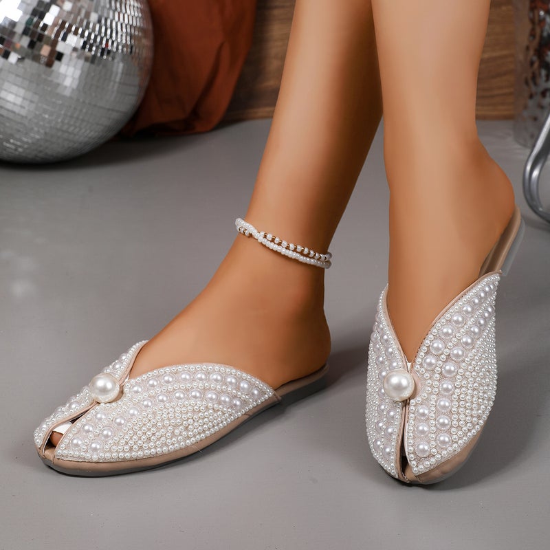 Baotou Half Slippers for Women 2026 New Summer Style Korean Style Pearl Fairy Style Flat Soft Sole Lazy Sandals - Image 5