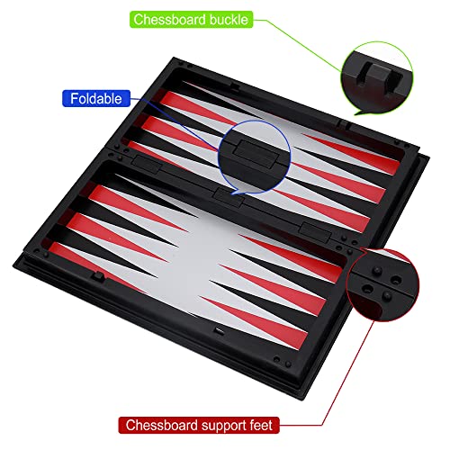 KAILE 10" Magnetic Chess Sets - 3 in 1 Travel Chess Checkers Backgammon Set with Folding Case - Portable Elastic Bag - Image 5
