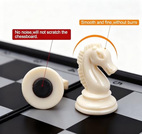 KAILE 10" Magnetic Chess Sets - 3 in 1 Travel Chess Checkers Backgammon Set with Folding Case - Portable Elastic Bag - Image 3