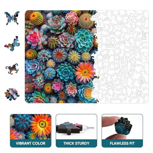 Mys Aurora Puzzles for Adults Cactus World Wooden Puzzles 300 Pieces Unique Shaped Succulent Jigsaw Puzzles Birthday for Adults and Kids Fun Family Game 1487 x 112 Medium Size - Image 5