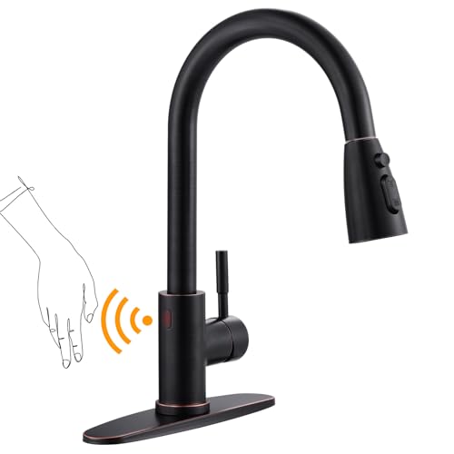 WOWOW Touchless Kitchen Faucet Stainless Steel WOWOW Smart Motion Sensor Kitchen Sink Faucet with Sprayer Automatic HandFree Oil Rubbed Bronze Kitchen Faucet for Sink 1 or 3 Hole - Image 1