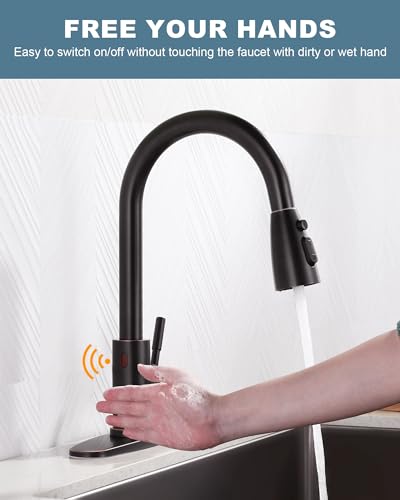 WOWOW Touchless Kitchen Faucet Stainless Steel WOWOW Smart Motion Sensor Kitchen Sink Faucet with Sprayer Automatic HandFree Oil Rubbed Bronze Kitchen Faucet for Sink 1 or 3 Hole - Image 3