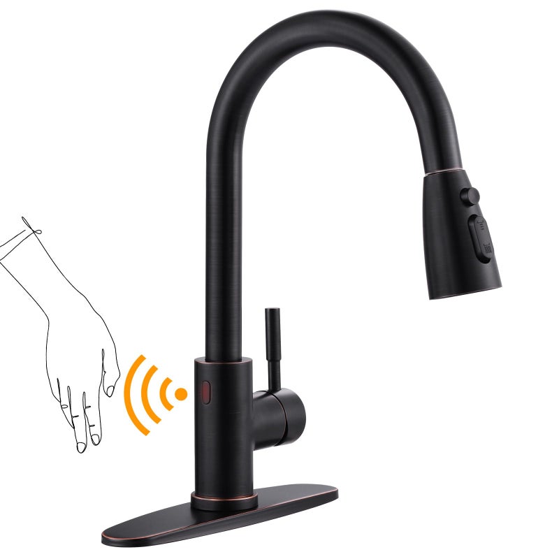 WOWOW Touchless Kitchen Faucet Stainless Steel WOWOW Smart Motion Sensor Kitchen Sink Faucet with Sprayer Automatic HandFree Oil Rubbed Bronze Kitchen Faucet for Sink 1 or 3 Hole - Image 2