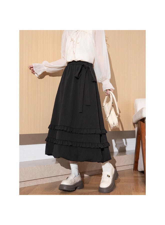 TonLion 2025 Autumn Winter Women'S Lace Bud Skirt Winter High-End Petite Slimming Black Skirt Women - Image 2