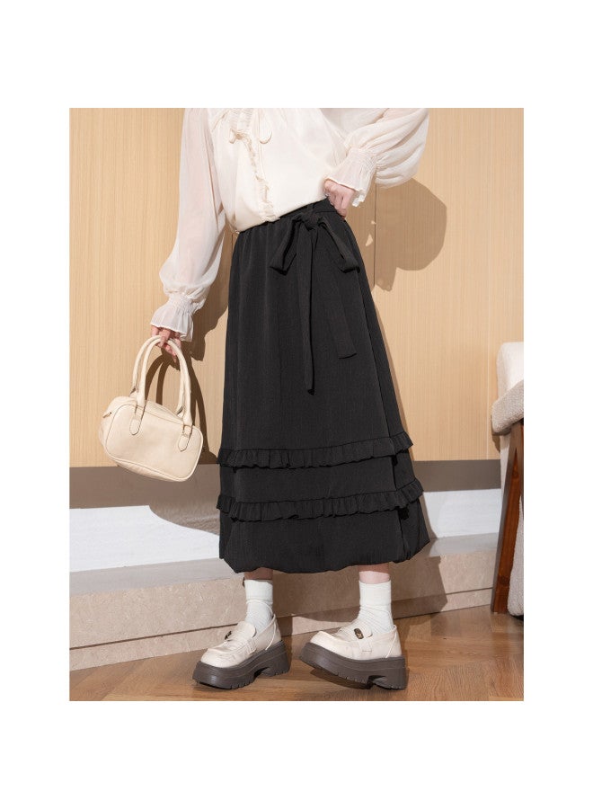 TonLion 2025 Autumn Winter Women'S Lace Bud Skirt Winter High-End Petite Slimming Black Skirt Women - Image 4