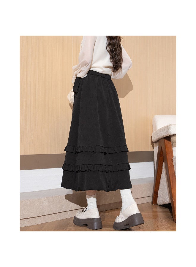 TonLion 2025 Autumn Winter Women'S Lace Bud Skirt Winter High-End Petite Slimming Black Skirt Women - Image 5