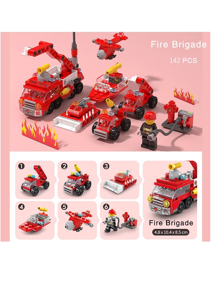 142-Piece Mini Fire Brigade 6-in-1 Building Block Toy  - Image 2