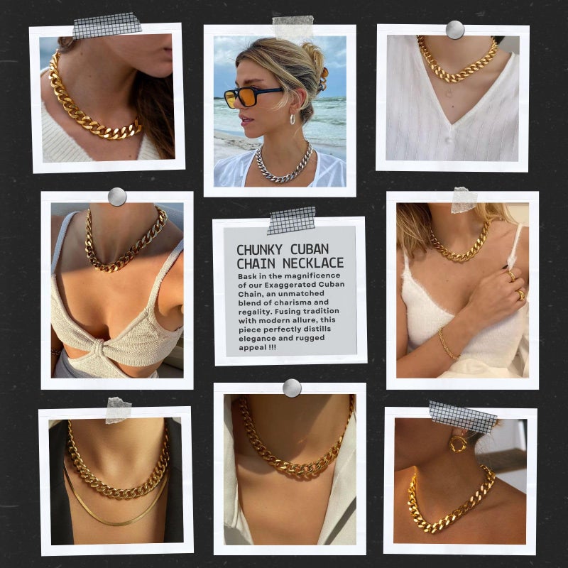 NOKMIT Chunky Cuban Link Curb Chain Necklace for Women Men Dainty 18K Gold Silver Tone Choker Thick Trendy Statement Diamond Cut Punk Hip Hop Cuban Chain Jewelry Gifts Unisex (Gold, 16mm, 18in) - Image 4