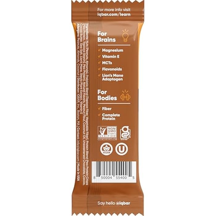 IQBAR Brain and Body Keto Protein Bar - Peanut Butter Chip Keto - Energy - Low Carb Protein - High Fiber Vegan and Low Sugar Meal Replacement - Vegan Snack - Image 3