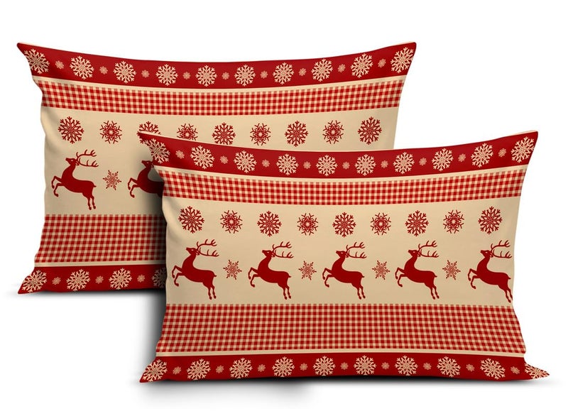 BMRGIFTS Jute Fabric Designer Decorative Printed Merry Christmas Theme Pillow Cover Xmas Decorations for Sofa Living Bed Room Set of 2, 12x18 inch Multi (CHMPC51) - Image 1