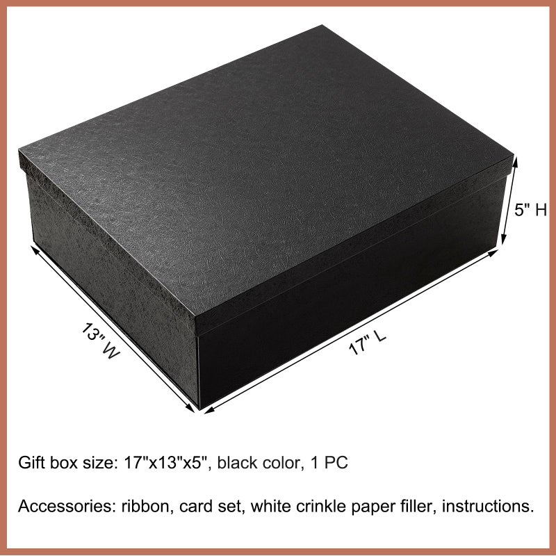 Mefleet 17x13x5 Inches Large Gift Box with Lid for Presents 1 Pack Big Deep Black Gift Boxes for Christmas, Birthday, Valentine's Day,Mother's Day Presents - Contains Crinkle Paper,Ribbon and Card - Image 2