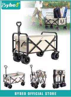 Bybeo Foldable Wagon Carts, Utility Camping Cart, Collapsible Heavy Duty Trolley Cart, Portable Shopping Trolley with Wheels Adjustable Handle, Outdoor Transport Trailer, Large Capacity for Garden Picnic  - Image 1