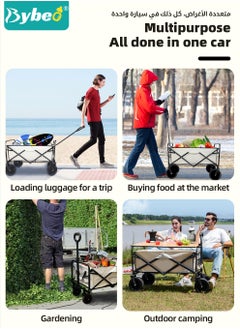 Bybeo Foldable Wagon Carts, Utility Camping Cart, Collapsible Heavy Duty Trolley Cart, Portable Shopping Trolley with Wheels Adjustable Handle, Outdoor Transport Trailer, Large Capacity for Garden Picnic  - Image 4