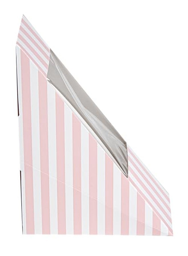 Restaurantware صندوق ساندويتش صغير من ورق مخطط باللونين الوردي والأبيض من كافيه فيجن مثلث - 4 3/4" × 4 3/4" × 2" - Image 4