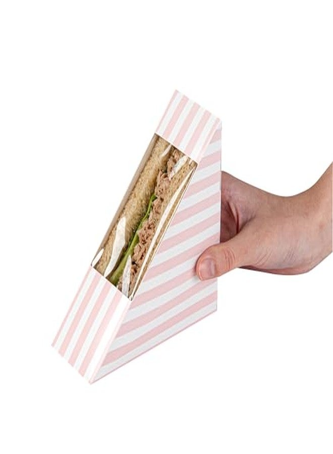 Restaurantware صندوق ساندويتش صغير من ورق مخطط باللونين الوردي والأبيض من كافيه فيجن مثلث - 4 3/4" × 4 3/4" × 2" - Image 5