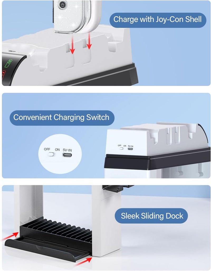 Nargos Switch Games Organizer Holder and Charging Dock for Nintendo Switch & Switch OLED Joy-Cons/Pro Controller - Switch Storage Rack Stand Accessories kit - Image 4