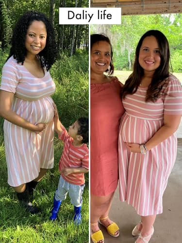 BBHoping Women’s Casual Striped Maternity Dress Short Knee Length Pregnancy Clothes for Baby Shower - Image 2