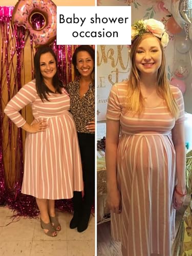 BBHoping Women’s Casual Striped Maternity Dress Short Knee Length Pregnancy Clothes for Baby Shower - Image 3