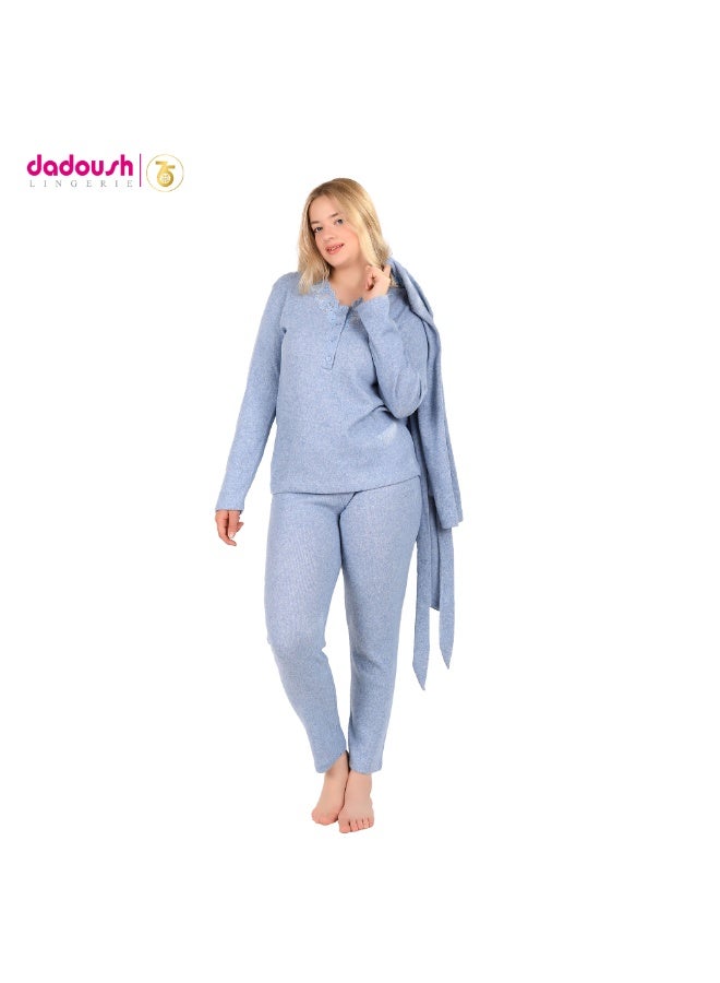 Dadoush Women's Winter Pajama Set, 3 Pieces, Dadoush Women's Long Sleeve Pajamas, Comfortable Women's Pajama Set with Lace on the Chest, 3 Piece Winter Pajamas for Women from Dadoush - Image 1