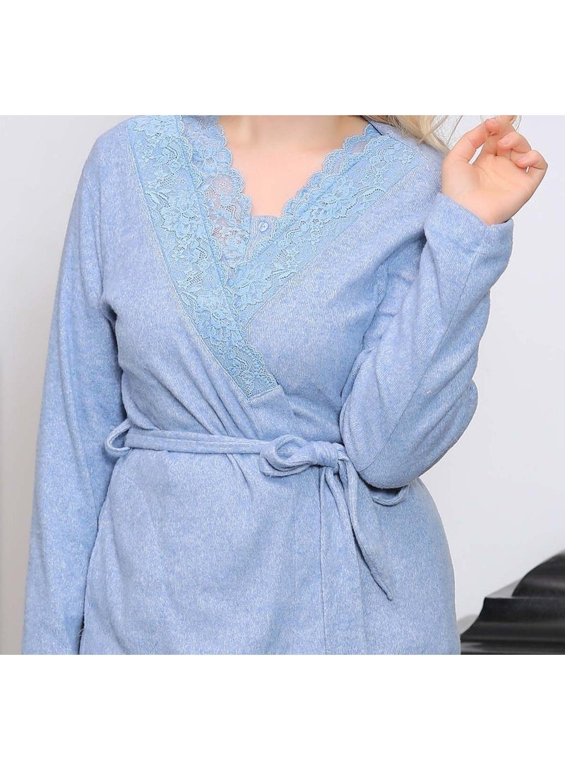 Dadoush Women's Winter Pajama Set, 3 Pieces, Dadoush Women's Long Sleeve Pajamas, Comfortable Women's Pajama Set with Lace on the Chest, 3 Piece Winter Pajamas for Women from Dadoush - Image 4