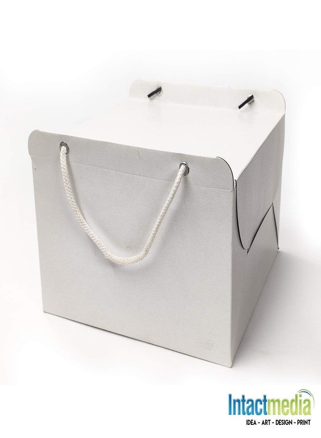 Intactmedia Plain White Cake Box with Rope Handle - 10x10x4 Inch Sturdy 360GSM Kraft Paper Packaging for 1kg Cakes, Pastries, and Brownies (Pack of 5) - Image 3