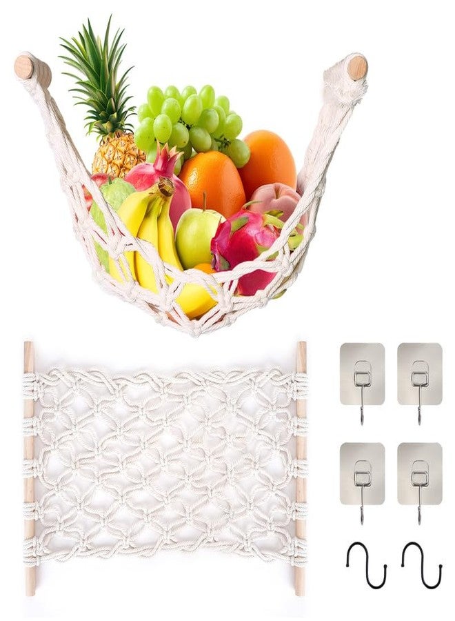 DIBALIYI Fruit Basket Hammock Under Cabinet Adhesive, Woven Vegetable Hanging Basket, Fruit Storage for Kitchen with Banana Hook, Mesh Fruits Holder Organization for Home Dining Room Decor (1Pcs) - Image 1
